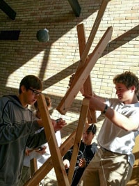 In Mr. Ryan Collier's Architecture elective, students work together to assemble tensegrity structures. 